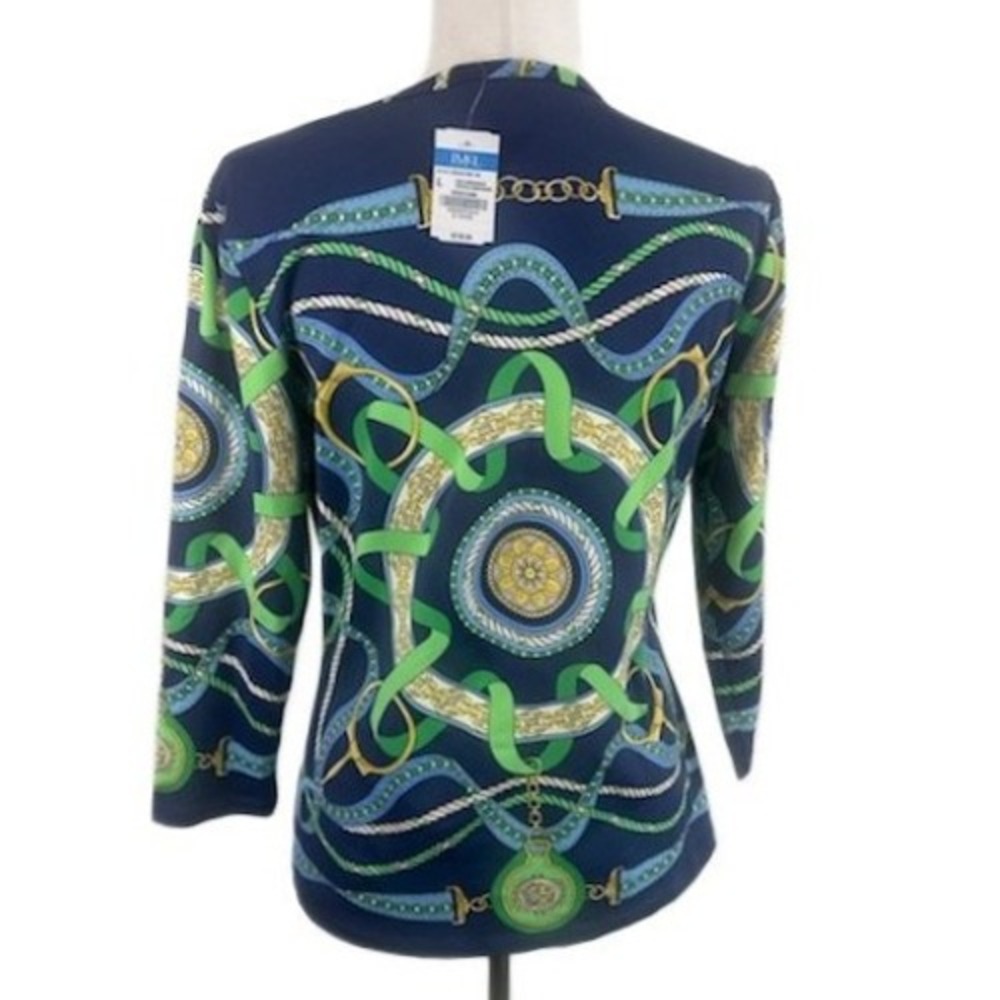 New J.McLaughlin Signature Tee 3/4 Sleeve Nautical Print Top Size Large $178 - Picture 3 of 6